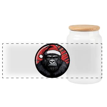 Gorilla Santa Festive Night - Panoramic Cookie Jar with Wooden Lid - white - Front