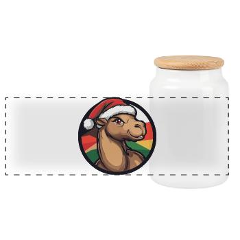Chameau avec chapeau de Père Noël - Boîte à biscuits avec couvercle en bois - blanc - Devant
