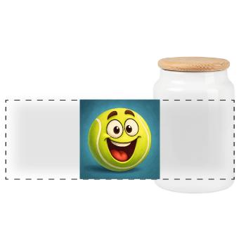 Happy Tennis Ball Face - Panoramic Cookie Jar with Wooden Lid - white - Front
