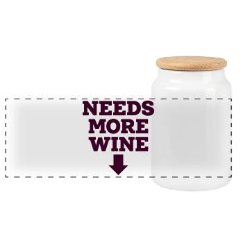 Needs More Merlot Wine Saying for Connoisseurs - Panoramic Cookie Jar with Wooden Lid - white - Front