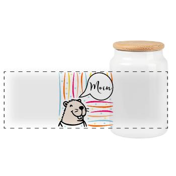 Northern Germany Moin Capybara - Panoramic Cookie Jar with Wooden Lid - white - Front