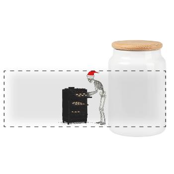 Skelett backt Cookies - Panorama Keksdose mit Holzdeckel - Weiß - Vorne