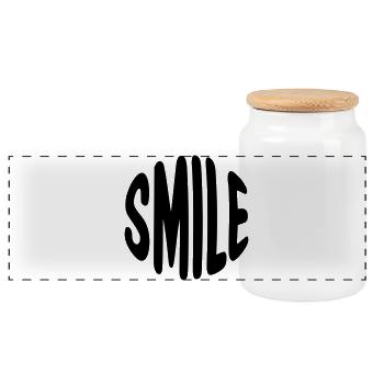 Klarer Smile-Schriftzug mit runden Konturen - Panorama Keksdose mit Holzdeckel - Weiß - Vorne
