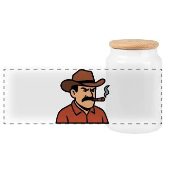 Cow-boy au cigare - Boîte à biscuits avec couvercle en bois - blanc - Devant