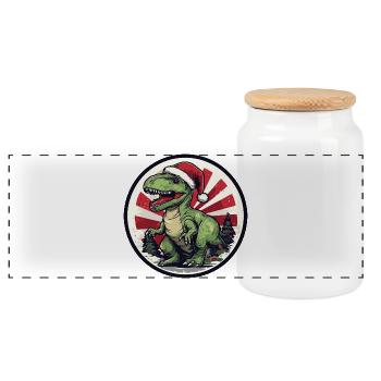 Dino Santa Rex - Panoramic Cookie Jar with Wooden Lid - white - Front