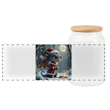 Weihnachtsdrache im verschneiten Wald - Panorama Keksdose mit Holzdeckel - Weiß - Vorne