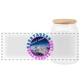Obertauern Back home (at home) - Panoramic Cookie Jar with Wooden Lid - white - Front