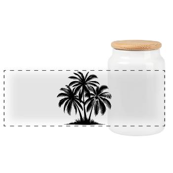 Palmen Oase gegen Stress Insel Tattoo Style - Panorama Keksdose mit Holzdeckel - Weiß - Vorne