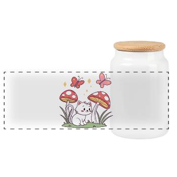 Fantaisie de chat champignon - Boîte à biscuits avec couvercle en bois - blanc - Devant