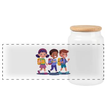Kids On School Spaziergang Abenteuer - Panorama Keksdose mit Holzdeckel - Weiß - Vorne