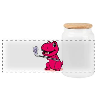 Cute Dinosaur - Kid Golf Player - Panoramic Cookie Jar with Wooden Lid - white - Front