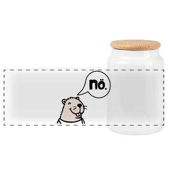 Capybara Cancellation Nope No - Panoramic Cookie Jar with Wooden Lid - white - Front