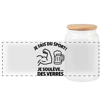 Je fais du sport je soulève des verres humour - Boîte à biscuits avec couvercle en bois - blanc - Devant