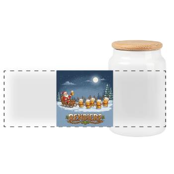 Renbier Weihnachtsspektakel - Panorama Keksdose mit Holzdeckel - Weiß - Vorne