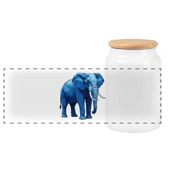 Geometric Blue Elephant - Panoramic Cookie Jar with Wooden Lid - white - Front