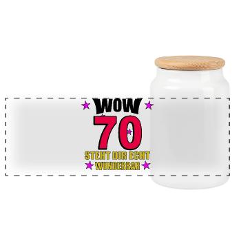 70th anniversary looks wonderful on you - Panoramic Cookie Jar with Wooden Lid - white - Front