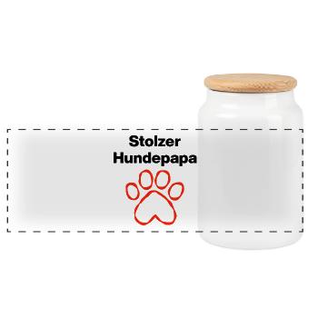 Stolzer Hundepapa – Pfotenpower, Doglover - Panorama Keksdose mit Holzdeckel - Weiß - Vorne