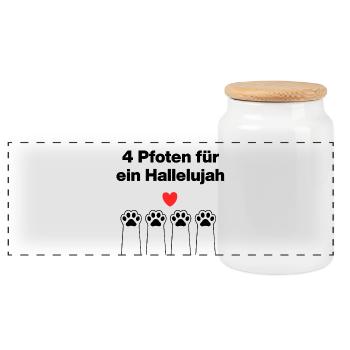4 Paws for a Hallelujah – Catlover, Cat Love - Panoramic Cookie Jar with Wooden Lid - white - Front