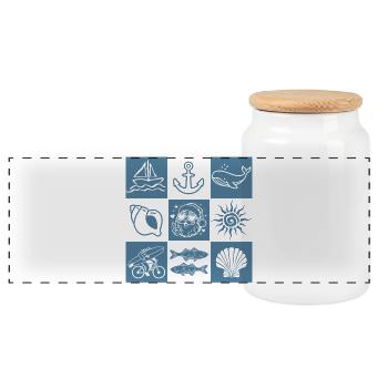 Marine Skizzen Nautische Collage - Panorama Keksdose mit Holzdeckel - Weiß - Vorne