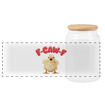 F-CAW-F Küken – Illustration mignonne de poussin mème - Boîte à biscuits avec couvercle en bois - blanc - Devant