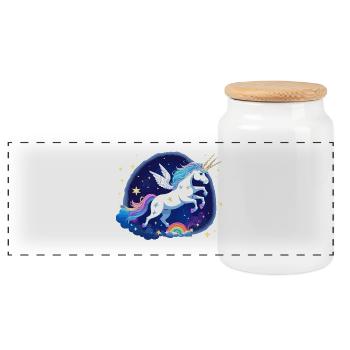 Pastel unicorn with wings in the starry sky - Panoramic Cookie Jar with Wooden Lid - white - Front