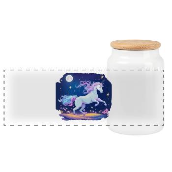 Moonlit Night Unicorn in Starland - Panoramic Cookie Jar with Wooden Lid - white - Front