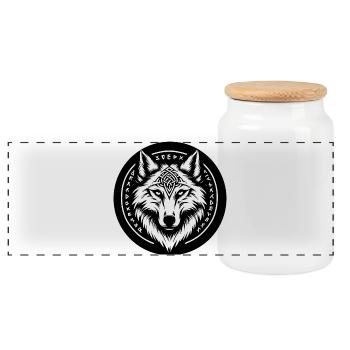 Wolf mit nordischen Symbolen - Panorama Keksdose mit Holzdeckel - Weiß - Vorne