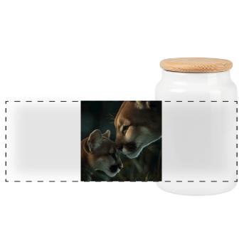 Mère et lionceau lion de montagne – Amour pur - Boîte à biscuits avec couvercle en bois - blanc - Devant