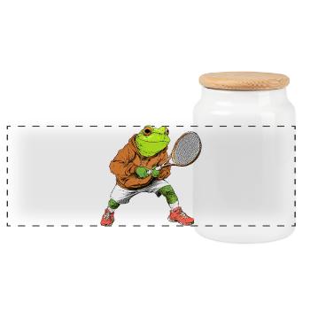 Frösche Tennis - Panorama Keksdose mit Holzdeckel - Weiß - Vorne