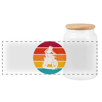Characterful motocross design - Panoramic Cookie Jar with Wooden Lid - white - Front