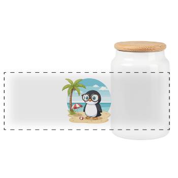 Cute Penguin with Glasses Beach Summer Vacation - Panoramic Cookie Jar with Wooden Lid - white - Front
