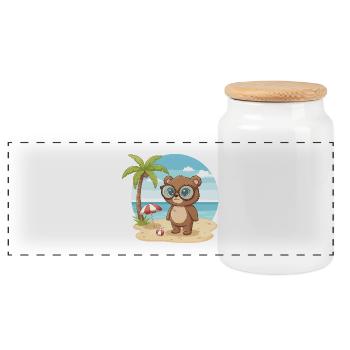 Süßer Bär mit Brille Strand-Sommerurlaub - Panorama Keksdose mit Holzdeckel - Weiß - Vorne