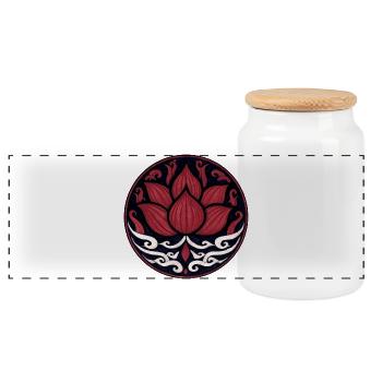 Rote Lotusblüte – Spirituelles Ornament Design - Panorama Keksdose mit Holzdeckel - Weiß - Vorne