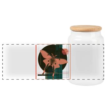 Luna Moth – Design rétro géométrique de papillon de nuit - Boîte à biscuits avec couvercle en bois - blanc - Devant