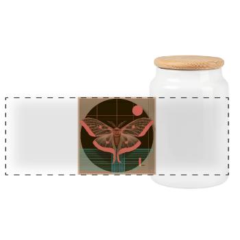 Luna Moth – Retro Geometrie Nachtfalter Design - Panorama Keksdose mit Holzdeckel - Weiß - Vorne