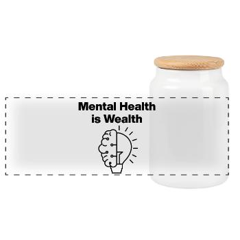 Mental Health is Wealth – Selfcare Healing Spruch - Panorama Keksdose mit Holzdeckel - Weiß - Vorne