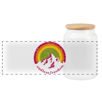Abenteuer-Lust - Berge und Regenbogen der Freiheit - Panorama Keksdose mit Holzdeckel - Weiß - Vorne