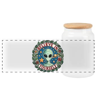 Believe In Yourself Alien Space Circle - Panoramic Cookie Jar with Wooden Lid - white - Front