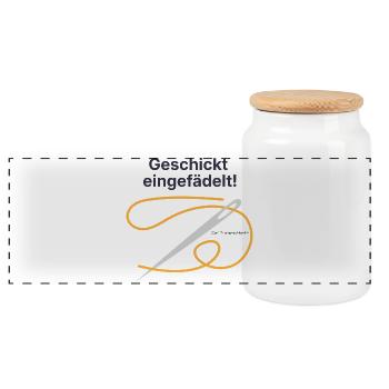 Geschickt eingefädelt: Fadenkunst - Panorama Keksdose mit Holzdeckel - Weiß - Vorne