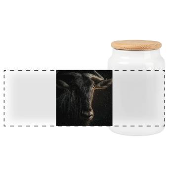 Wildebeest in the Rain Dramatic Wildlife Africa Power - Panoramic Cookie Jar with Wooden Lid - white - Front