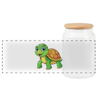 Cartoon style turtle - Panoramic Cookie Jar with Wooden Lid - white - Front