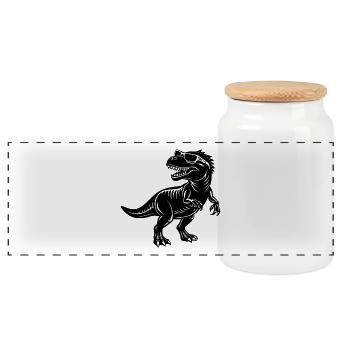 Tyrannosaurus with sunglasses - Panoramic Cookie Jar with Wooden Lid - white - Front