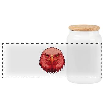 Red Eagle Lowpoly Portrait - Panoramic Cookie Jar with Wooden Lid - white - Front