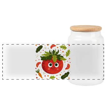 Tomate joyeuse avec une couronne d’herbes - Boîte à biscuits avec couvercle en bois - blanc - Devant