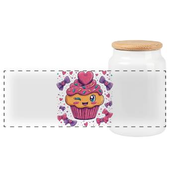 Herzsprinkle Cupcake Charme - Panorama Keksdose mit Holzdeckel - Weiß - Vorne