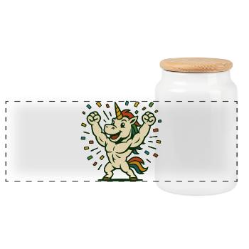 Celebration Strong Unicorn Flexing Party Art - Panoramic Cookie Jar with Wooden Lid - white - Front