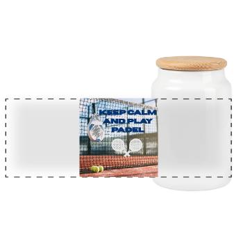 Reste calme et joue au padel - Boîte à biscuits avec couvercle en bois - blanc - Devant