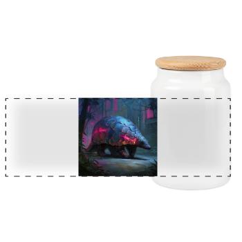Art de science-fiction néon dans la jungle pangolin cyberpunk - Boîte à biscuits avec couvercle en bois - blanc - Devant