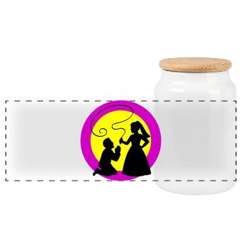 Bride and groom Wedding - Panoramic Cookie Jar with Wooden Lid - white - Front