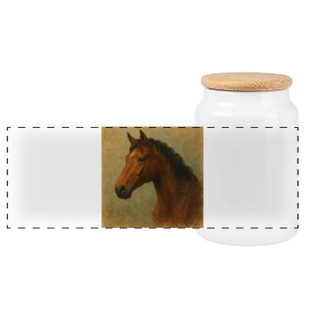 Horse Portrait in Oil Painting - Panoramic Cookie Jar with Wooden Lid - white - Front